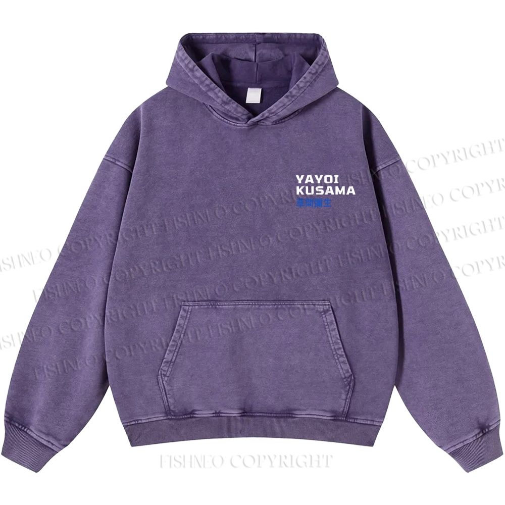 Unisex Casual Yayoi Kusama Mushroom Vintage Japanese Printed Double-sided Washed Hoodie