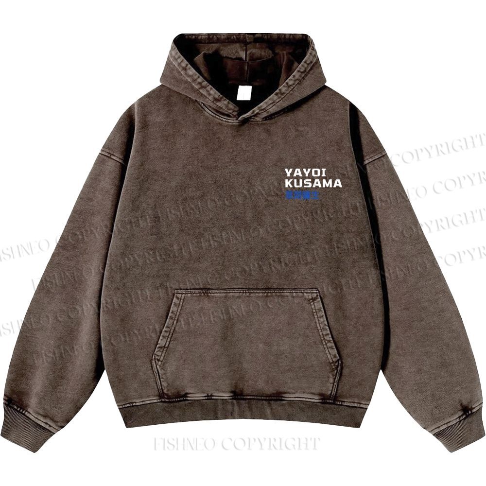 Unisex Casual Yayoi Kusama Mushroom Vintage Japanese Printed Double-sided Washed Hoodie