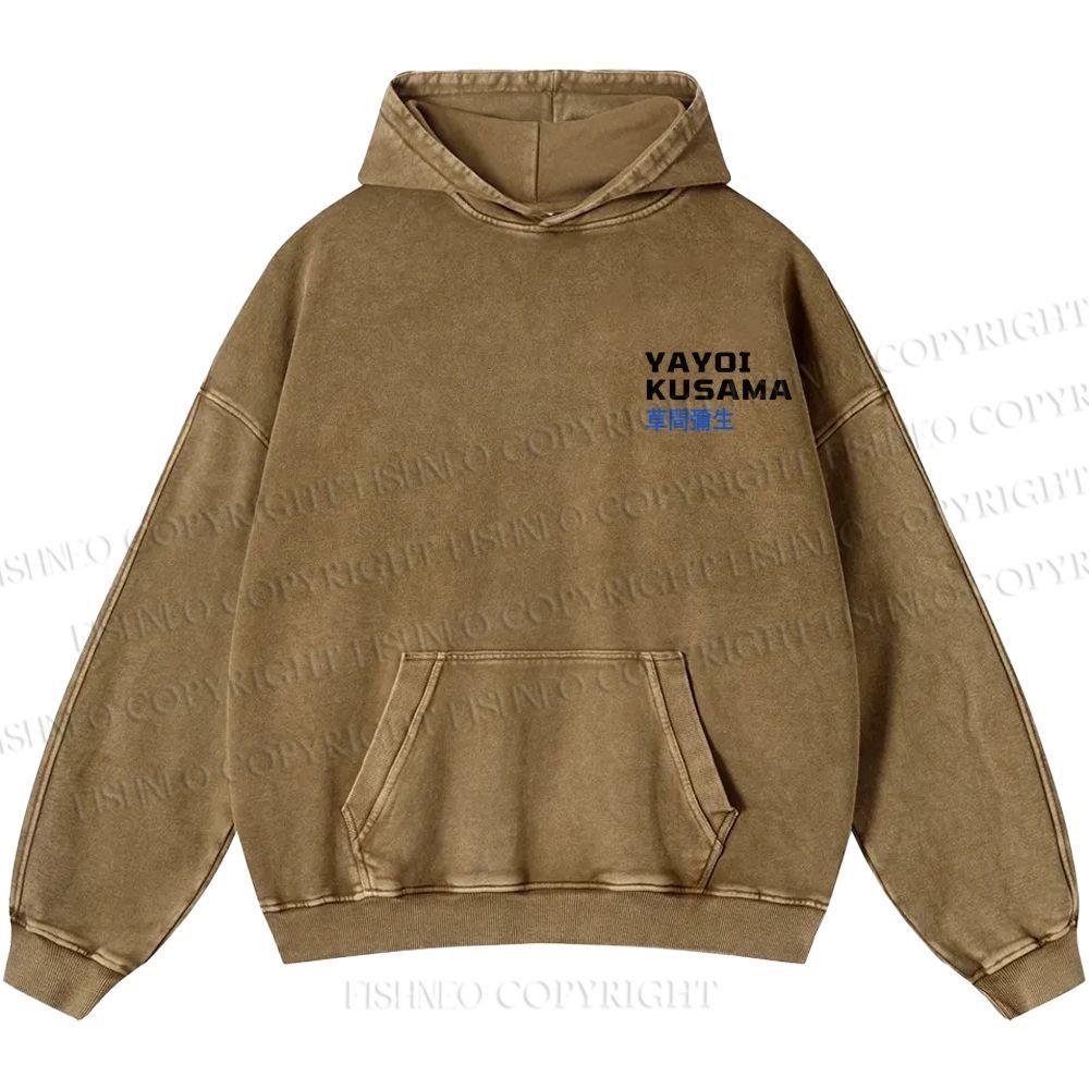 Unisex Casual Yayoi Kusama Mushroom Vintage Japanese Printed Double-sided Washed Hoodie