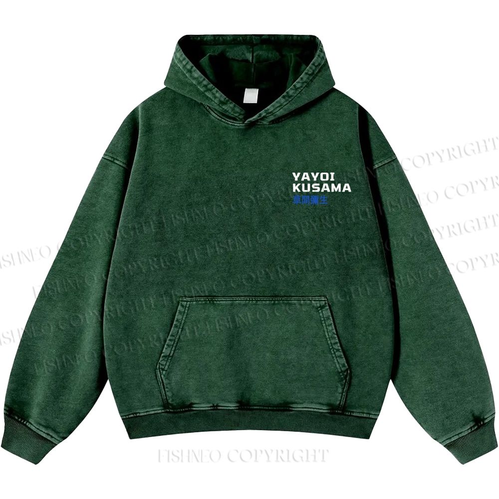 Unisex Casual Yayoi Kusama Mushroom Vintage Japanese Printed Double-sided Washed Hoodie