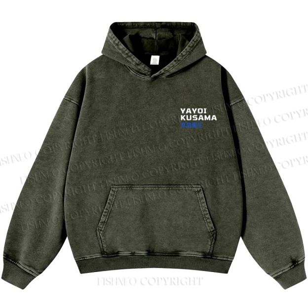 Unisex Casual Yayoi Kusama Mushroom Vintage Japanese Printed Double-sided Washed Hoodie