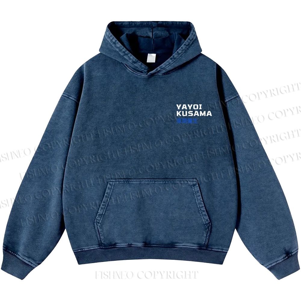 Unisex Casual Yayoi Kusama Mushroom Vintage Japanese Printed Double-sided Washed Hoodie