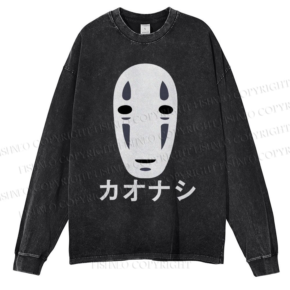 Unisex Casual Washed Faceless Man Printed Long Sleeve T-shirt