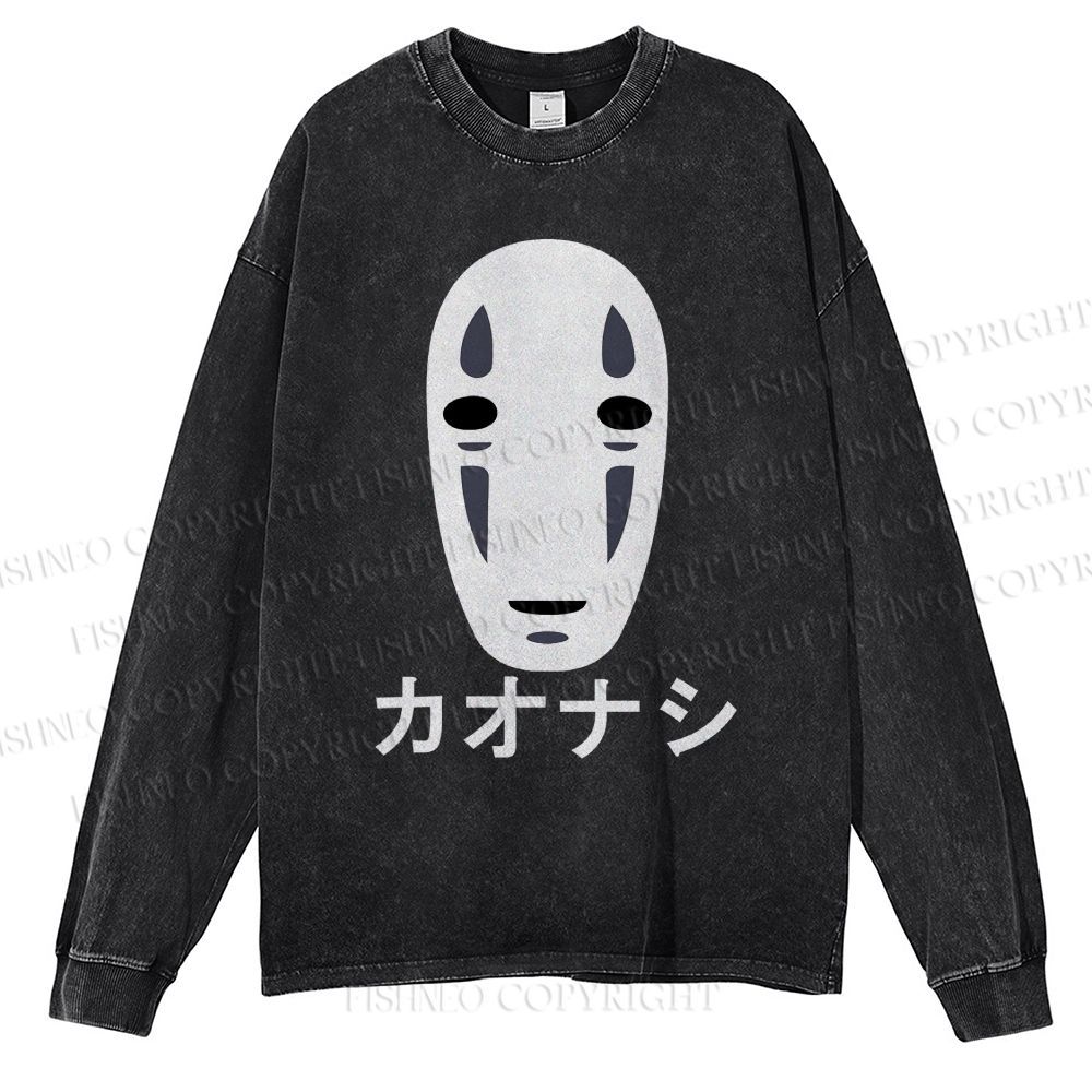 Unisex Casual Washed Faceless Man Printed Long Sleeve T-shirt