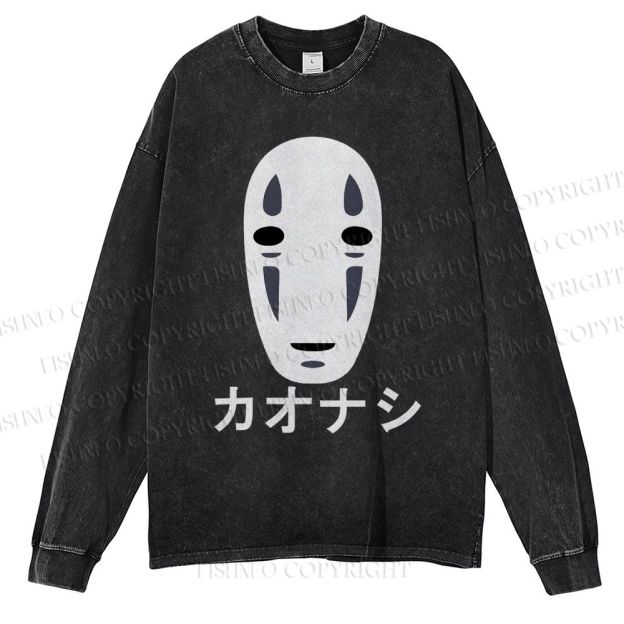 Unisex Casual Washed Faceless Man Printed Long Sleeve T-shirt