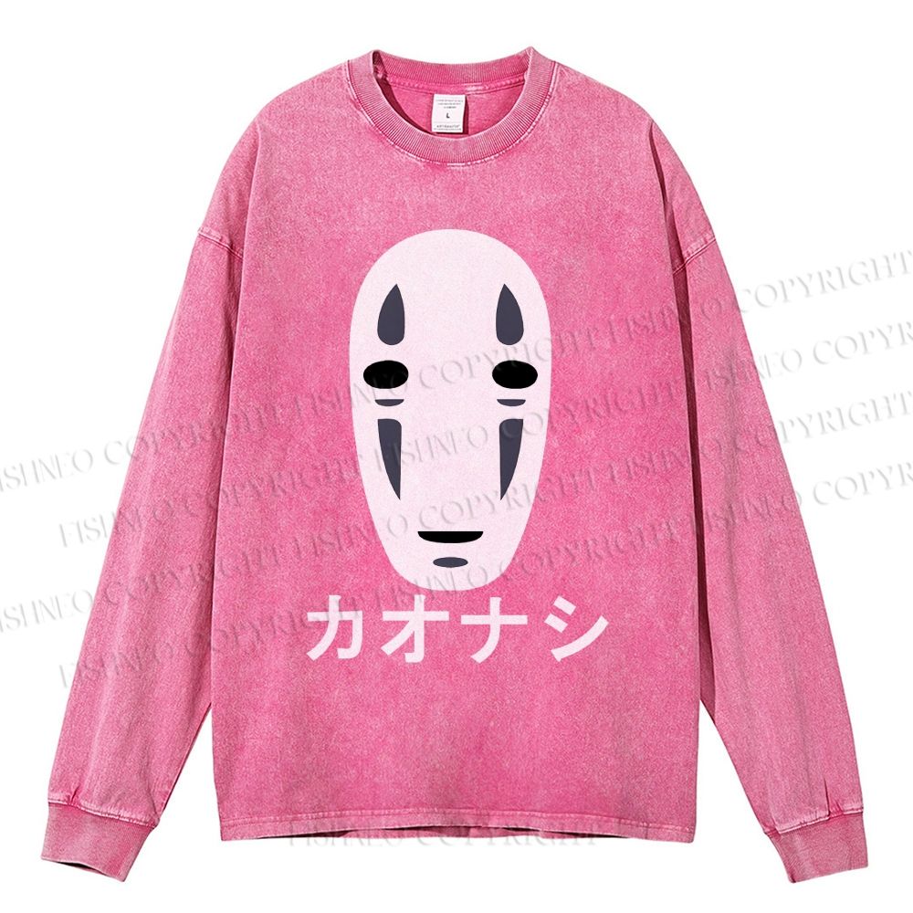 Unisex Casual Washed Faceless Man Printed Long Sleeve T-shirt