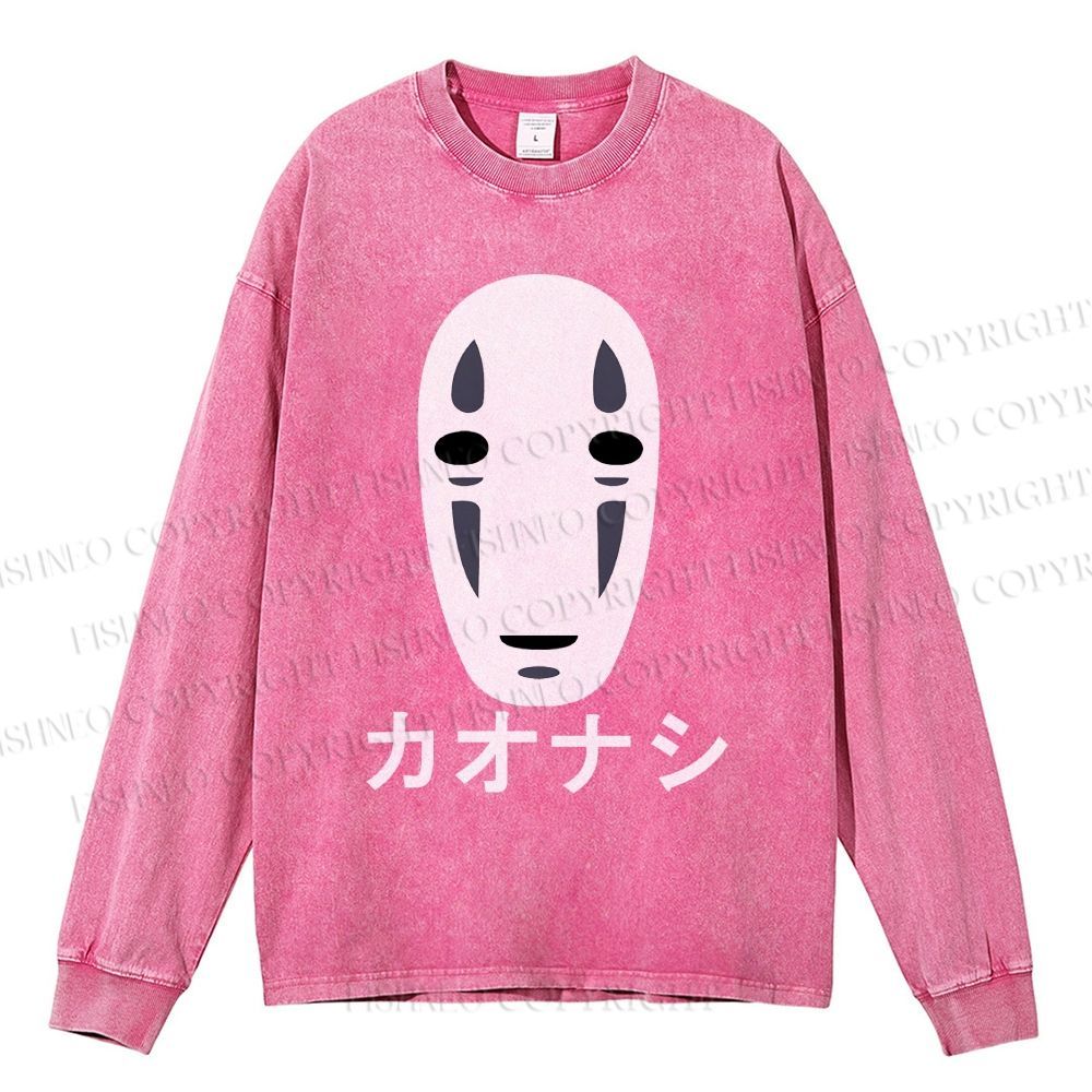 Unisex Casual Washed Faceless Man Printed Long Sleeve T-shirt