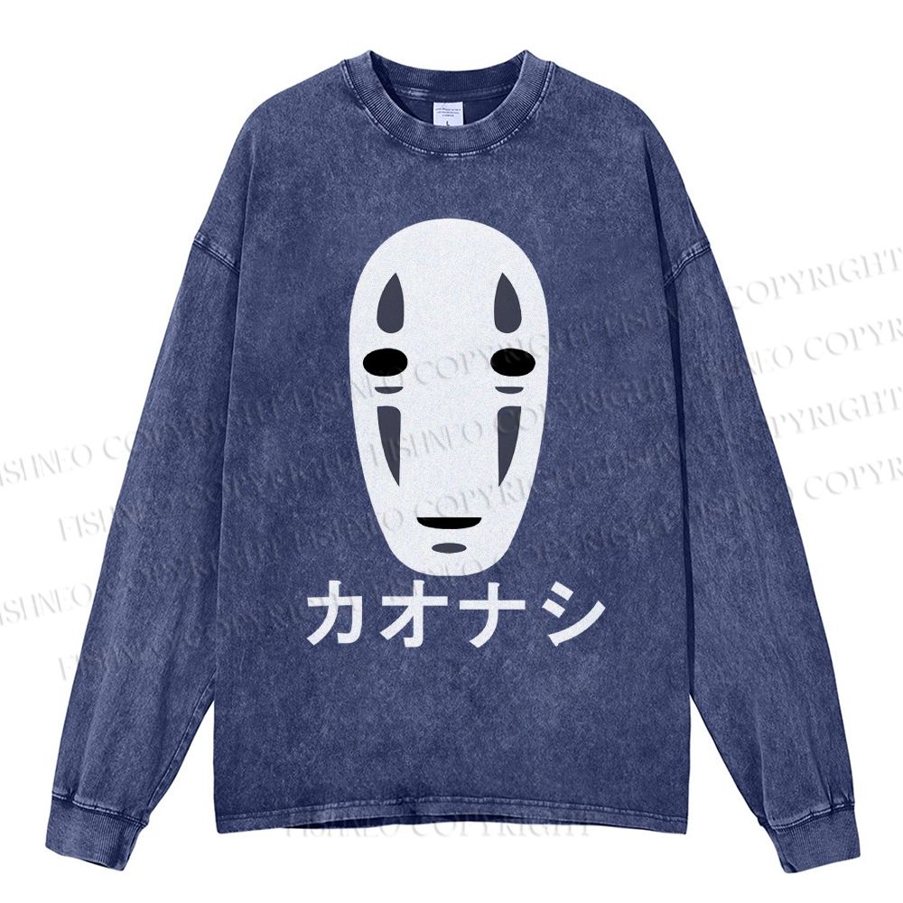 Unisex Casual Washed Faceless Man Printed Long Sleeve T-shirt