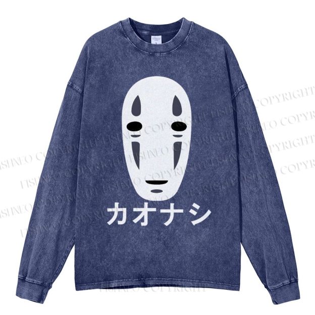 Unisex Casual Washed Faceless Man Printed Long Sleeve T-shirt