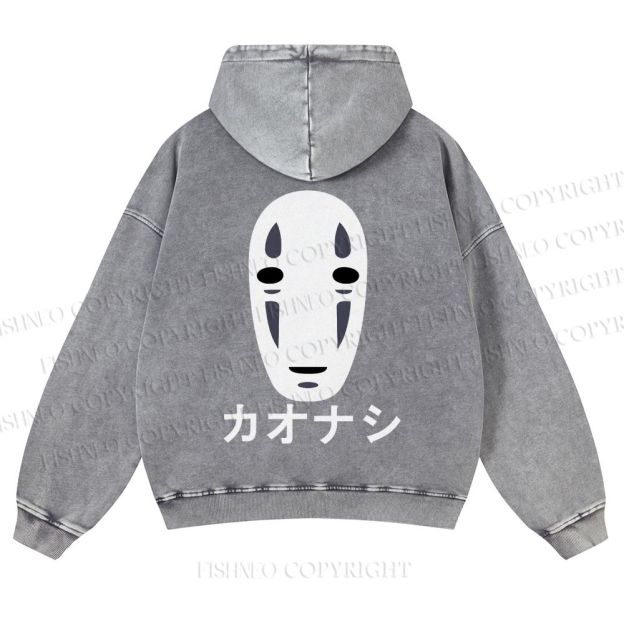 Casual Faceless Man Printed Washed Hoodie