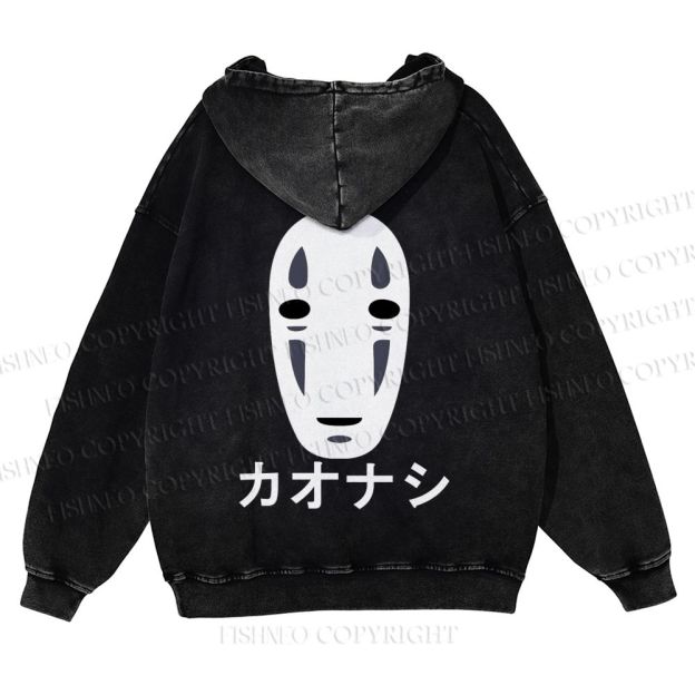 Casual Faceless Man Printed Washed Hoodie