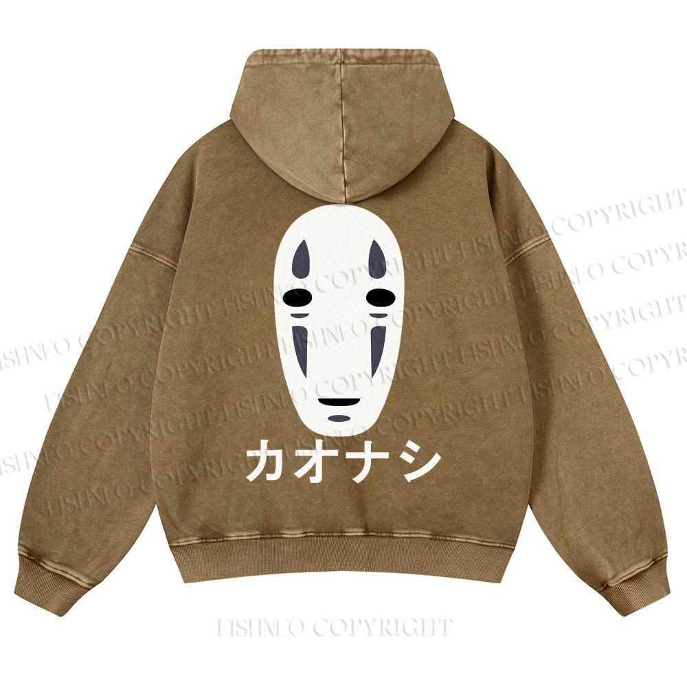 Casual Faceless Man Printed Washed Hoodie