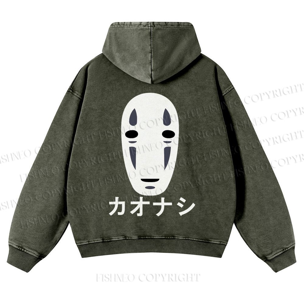 Casual Faceless Man Printed Washed Hoodie