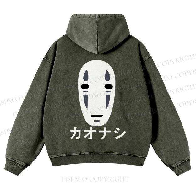 Casual Faceless Man Printed Washed Hoodie