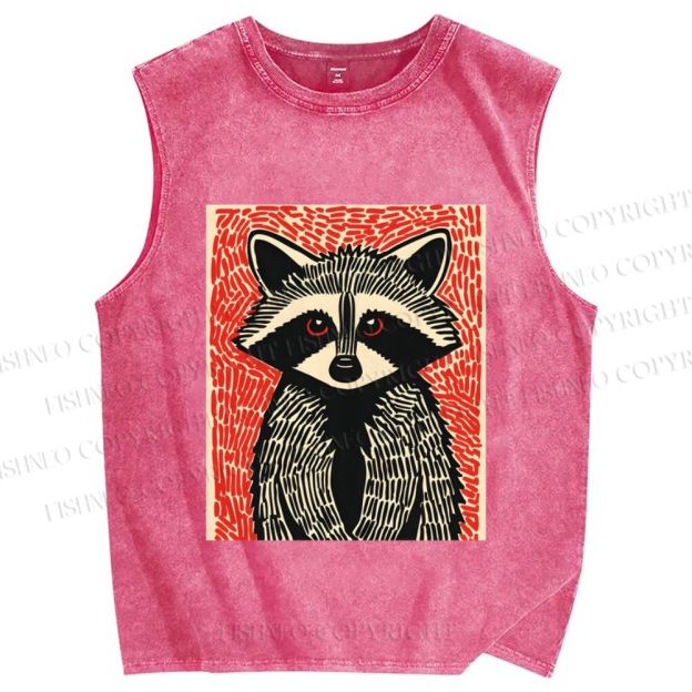 Unisex Art Raccoon Printed Washed Tank Top