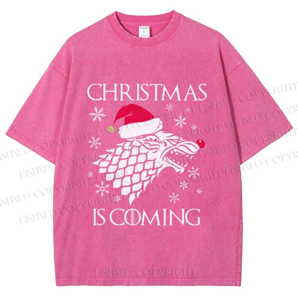 Unisex Winter Wolf Christmas Is Coming Printed Washed Tee