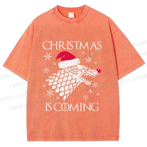Unisex Winter Wolf Christmas Is Coming Printed Washed Tee