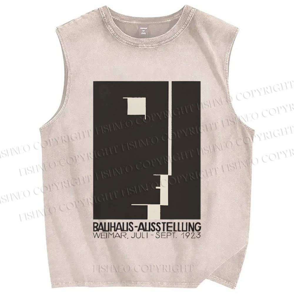 Unisex Bauhaus Geometric Art Face Printed Washed Tank Top