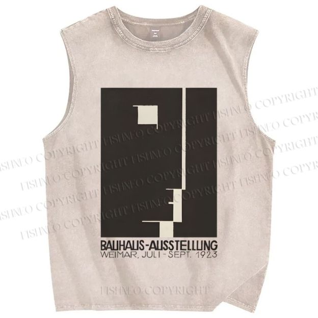 Unisex Bauhaus Geometric Art Face Printed Washed Tank Top