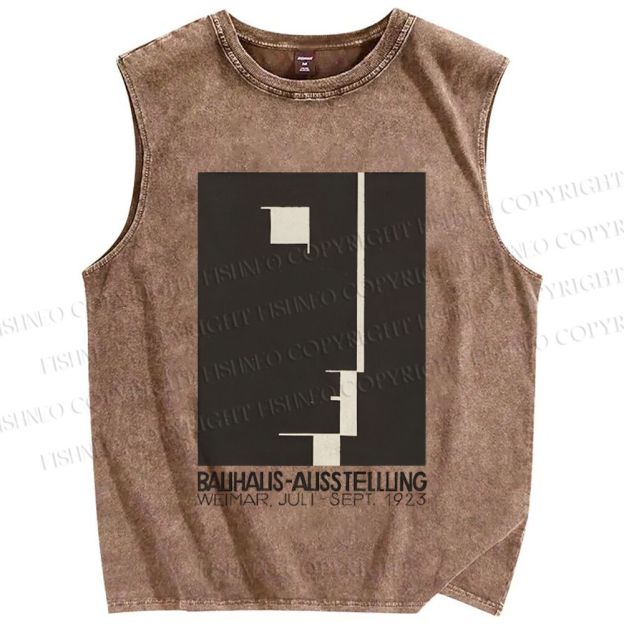 Unisex Bauhaus Geometric Art Face Printed Washed Tank Top