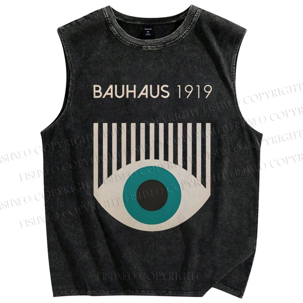 Unisex Bauhaus Geometric Eyes Printed Washed Tank Top