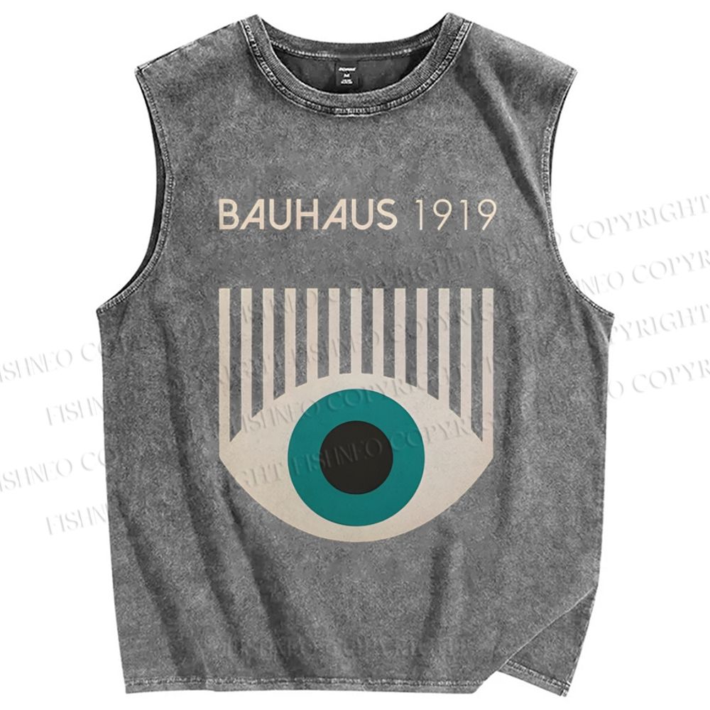 Unisex Bauhaus Geometric Eyes Printed Washed Tank Top