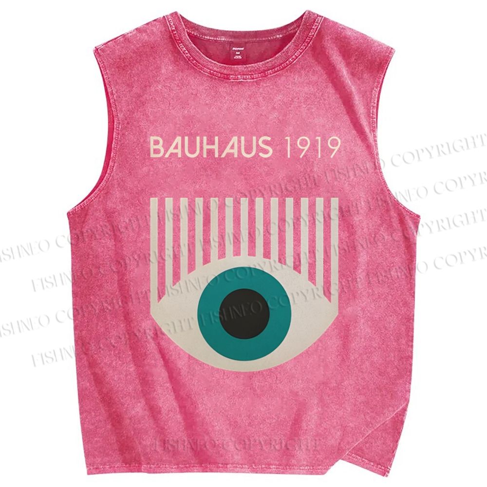 Unisex Bauhaus Geometric Eyes Printed Washed Tank Top