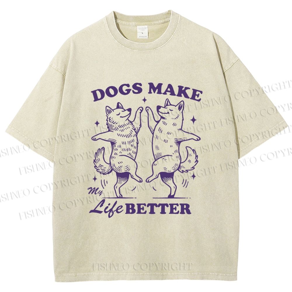 Unisex Vintage Dancing Dogs Make Life Better Printed Washed Tee