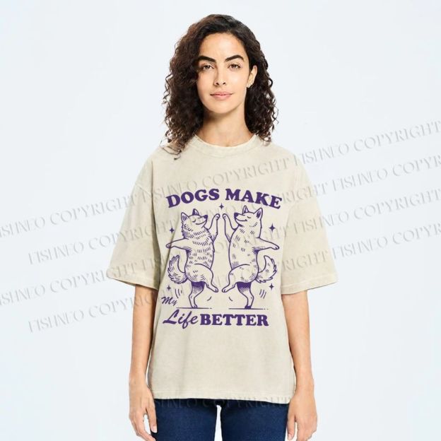 Unisex Vintage Dancing Dogs Make Life Better Printed Washed Tee