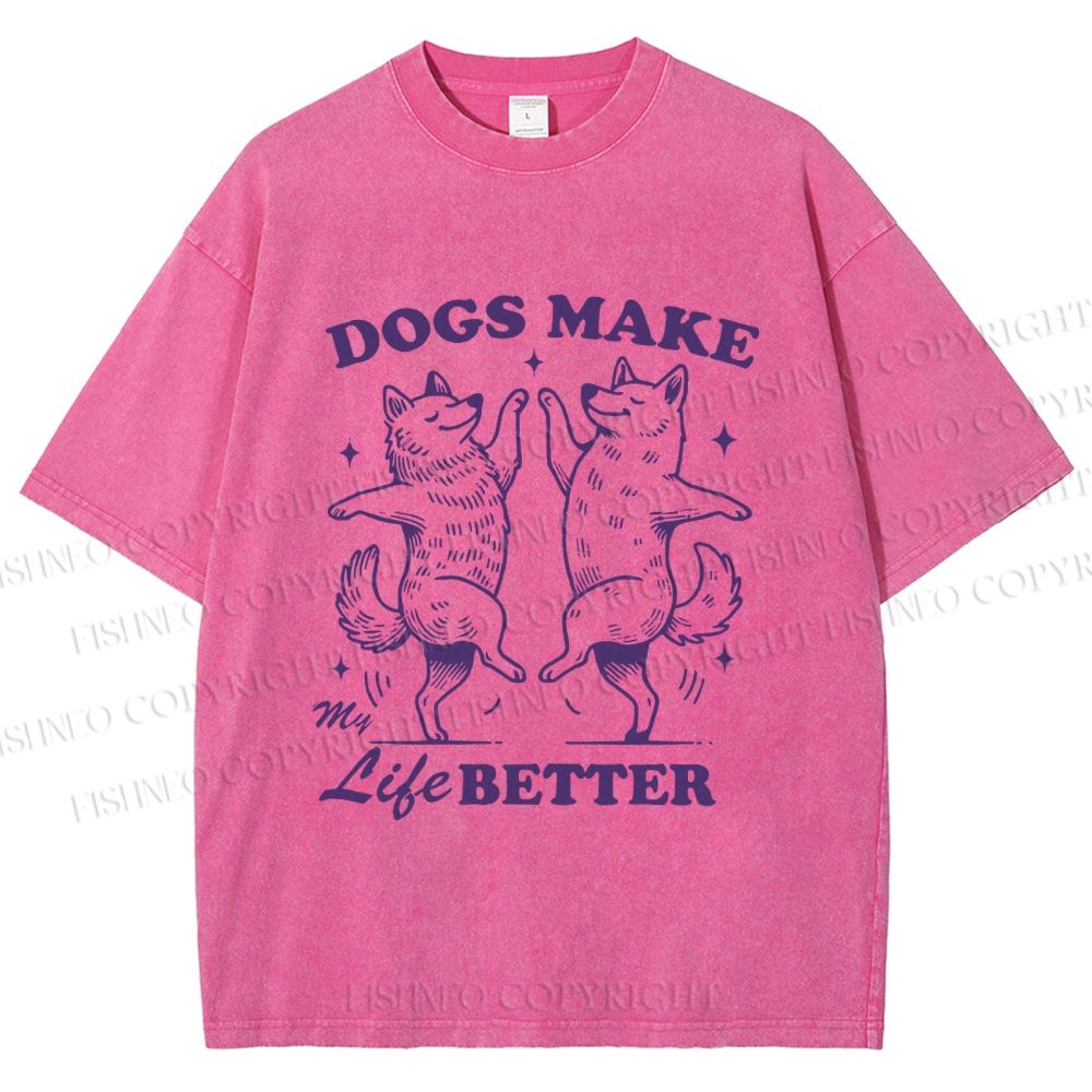 Unisex Vintage Dancing Dogs Make Life Better Printed Washed Tee