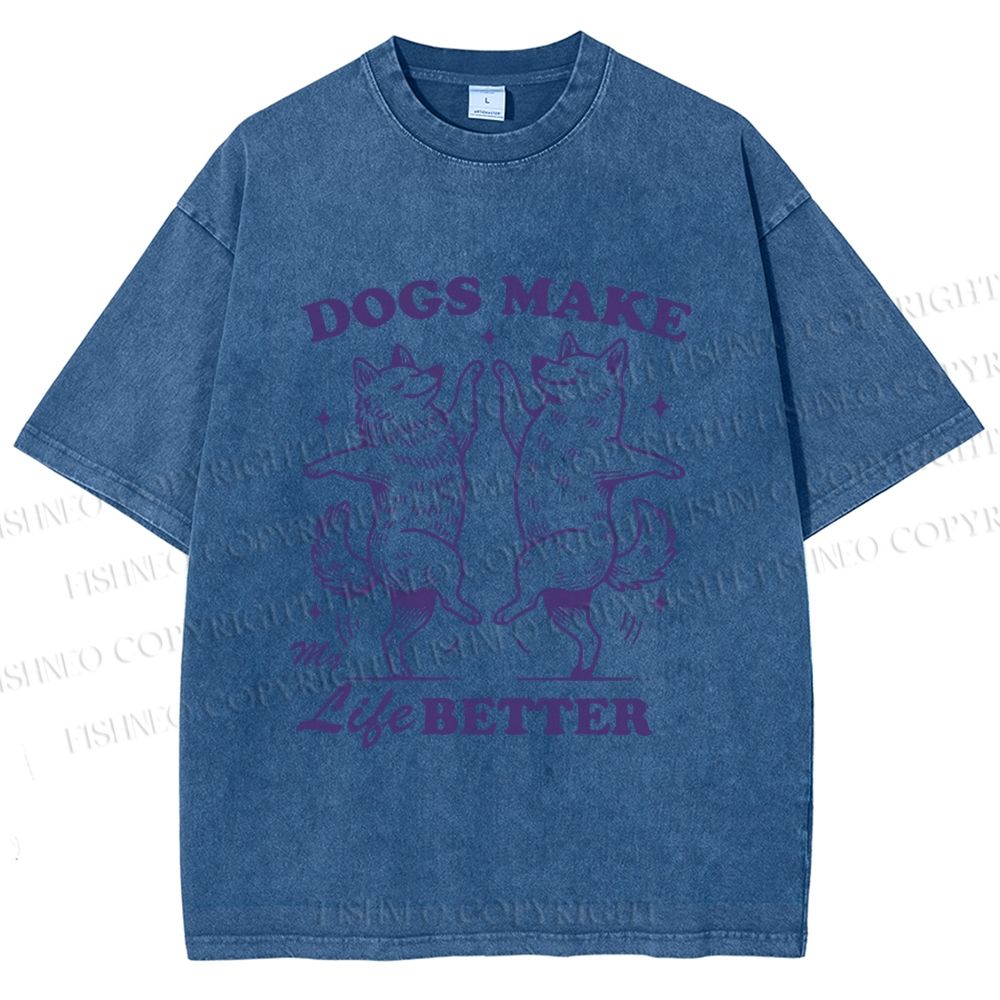 Unisex Vintage Dancing Dogs Make Life Better Printed Washed Tee