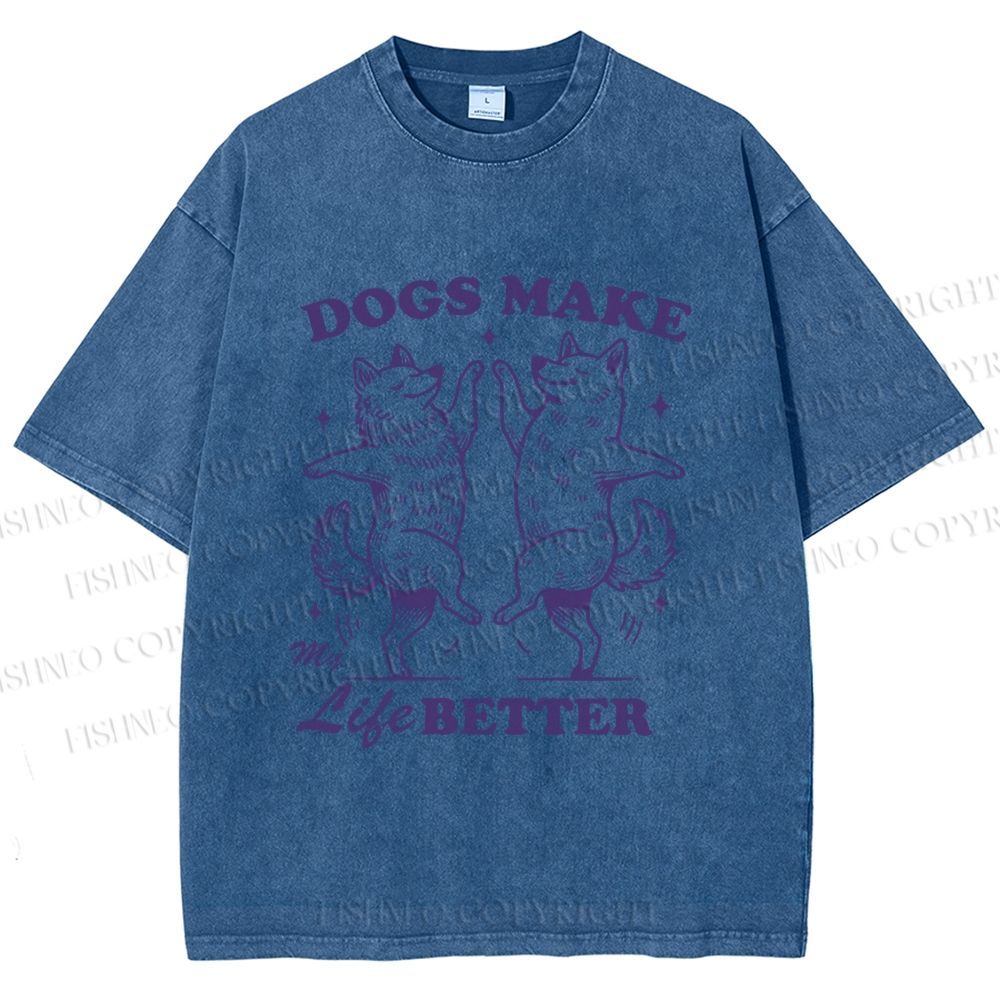 Unisex Vintage Dancing Dogs Make Life Better Printed Washed Tee