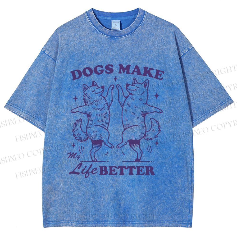 Unisex Vintage Dancing Dogs Make Life Better Printed Washed Tee