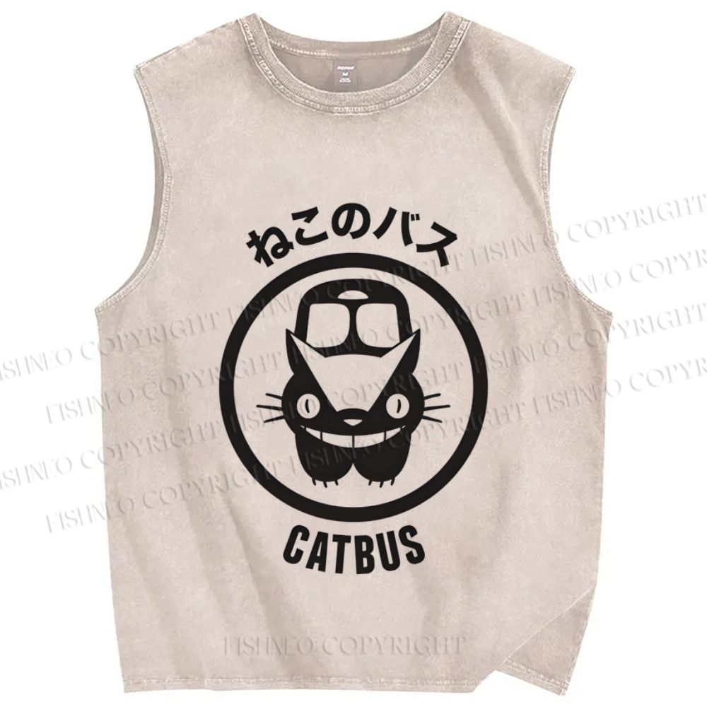 Unisex Catbus Printed Washed Tank Top
