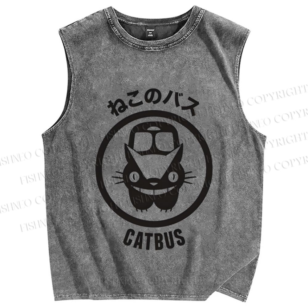 Unisex Catbus Printed Washed Tank Top