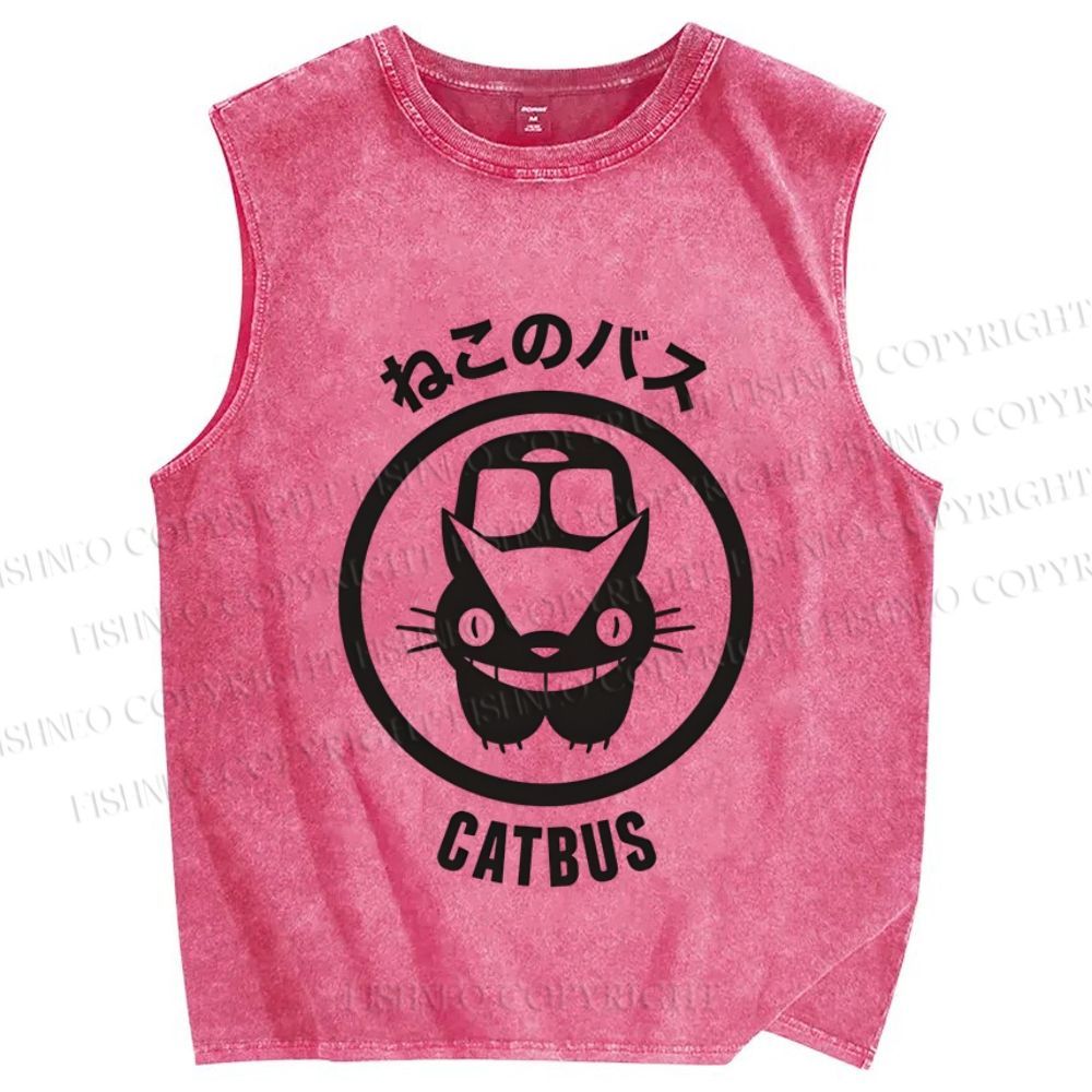 Unisex Catbus Printed Washed Tank Top