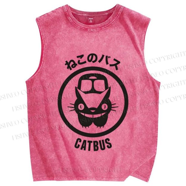 Unisex Catbus Printed Washed Tank Top