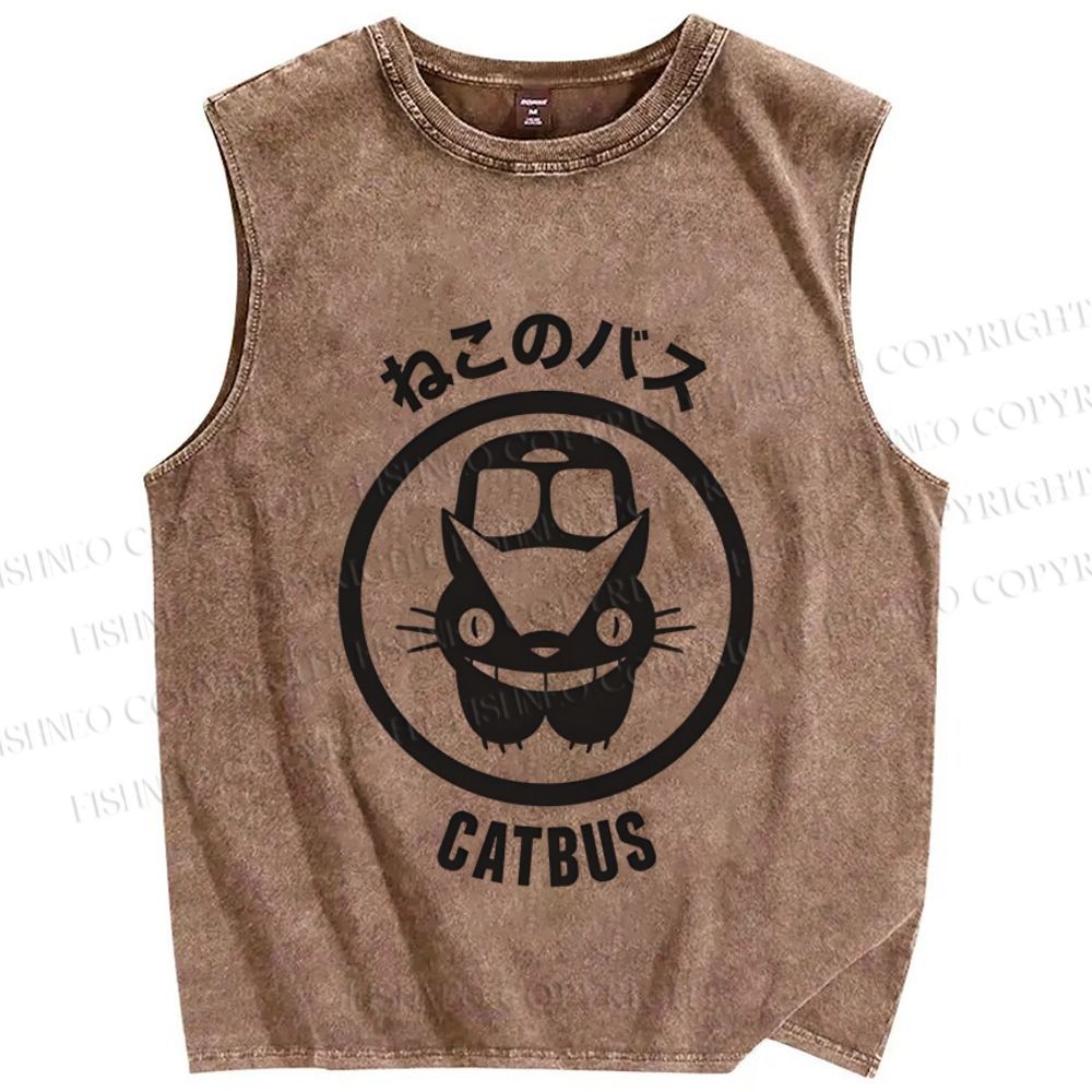 Unisex Catbus Printed Washed Tank Top