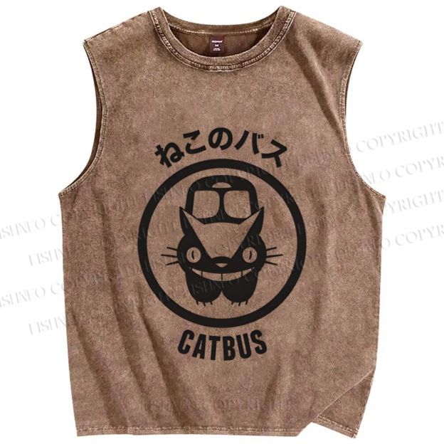 Unisex Catbus Printed Washed Tank Top