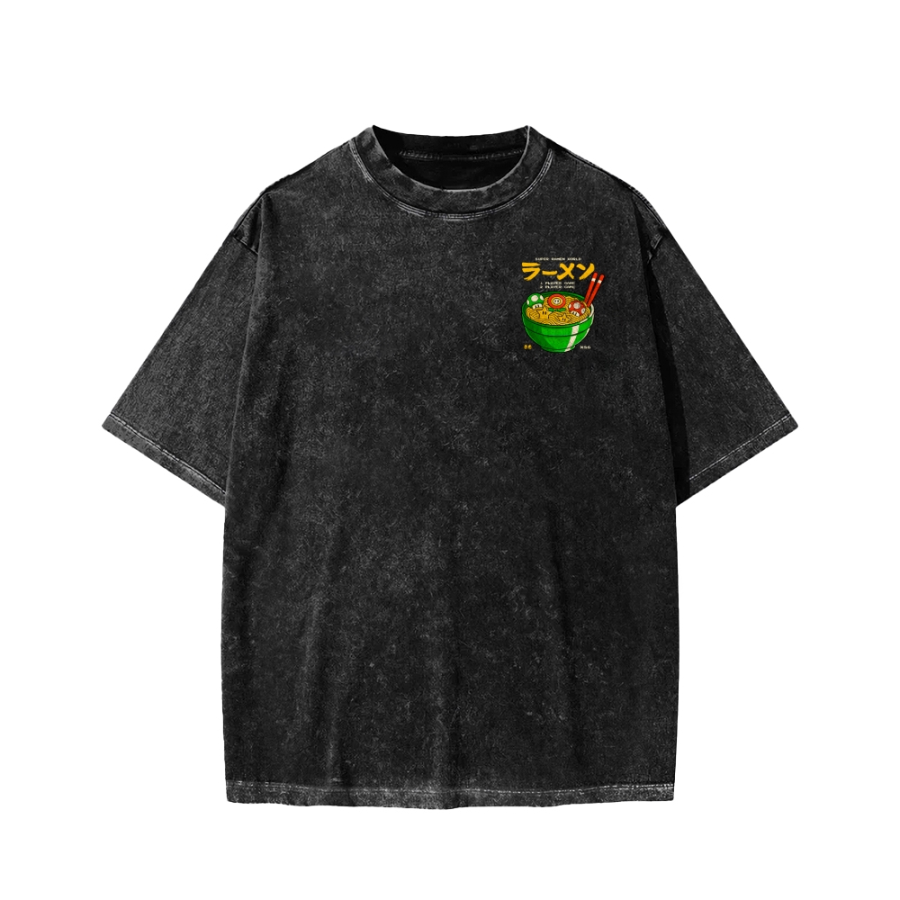 Unisex Super Ramen World Front And Back Printed Washed Tee