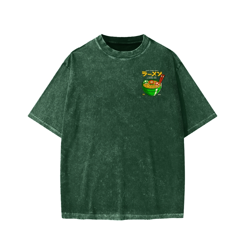 Unisex Super Ramen World Front And Back Printed Washed Tee