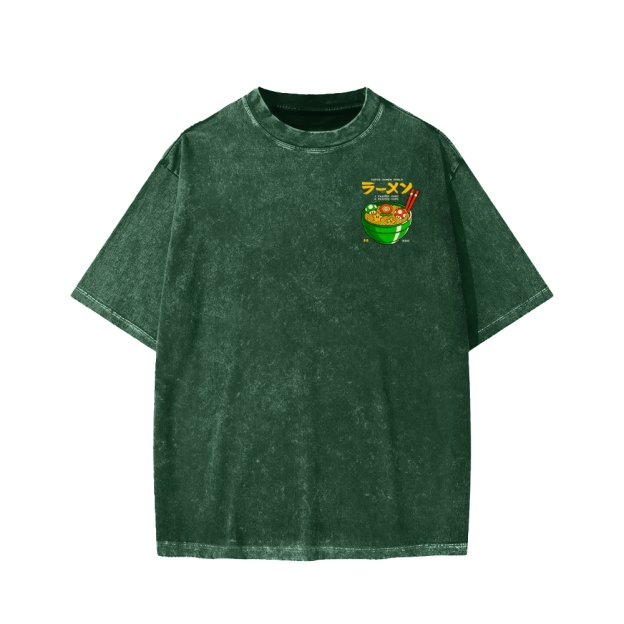 Unisex Super Ramen World Front And Back Printed Washed Tee