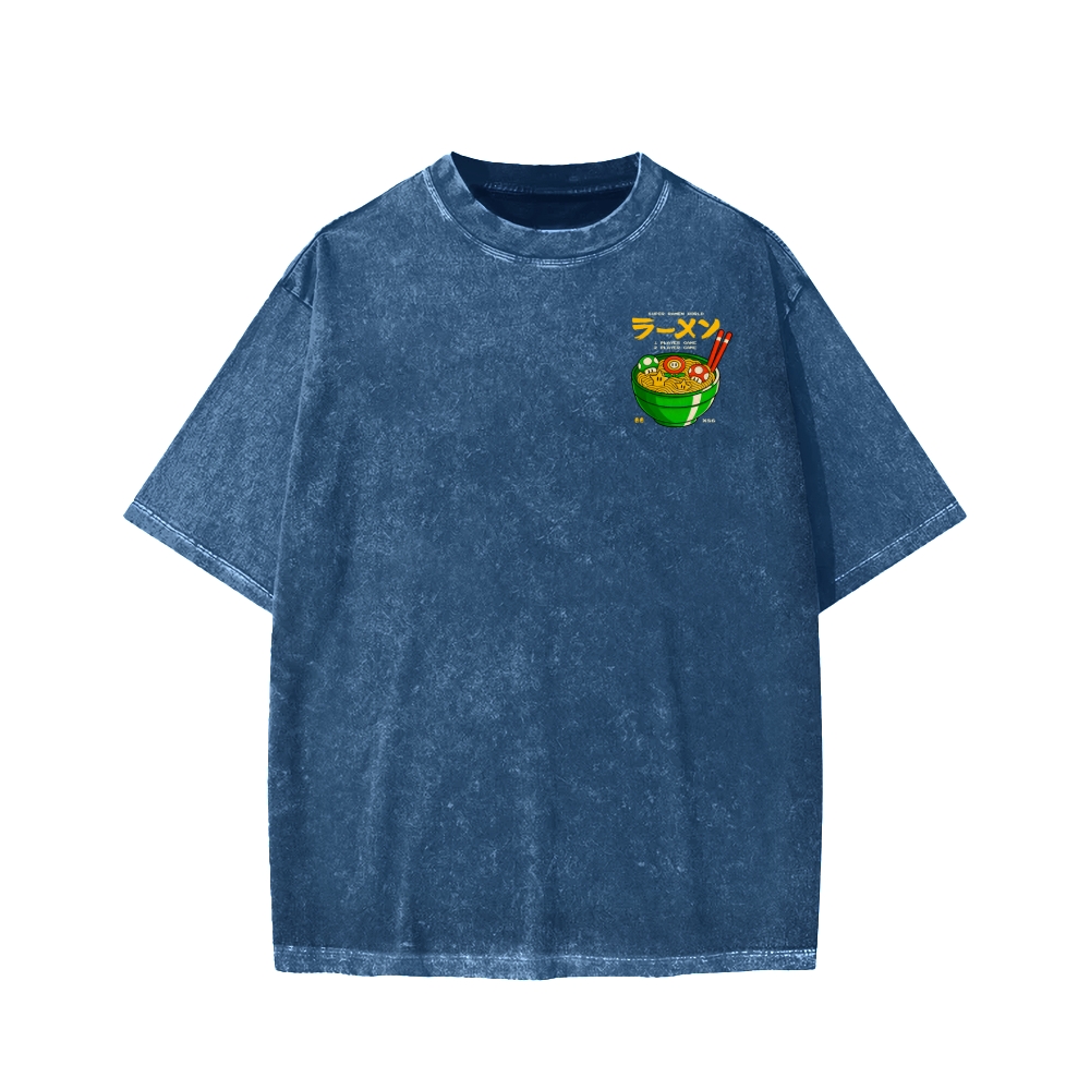 Unisex Super Ramen World Front And Back Printed Washed Tee