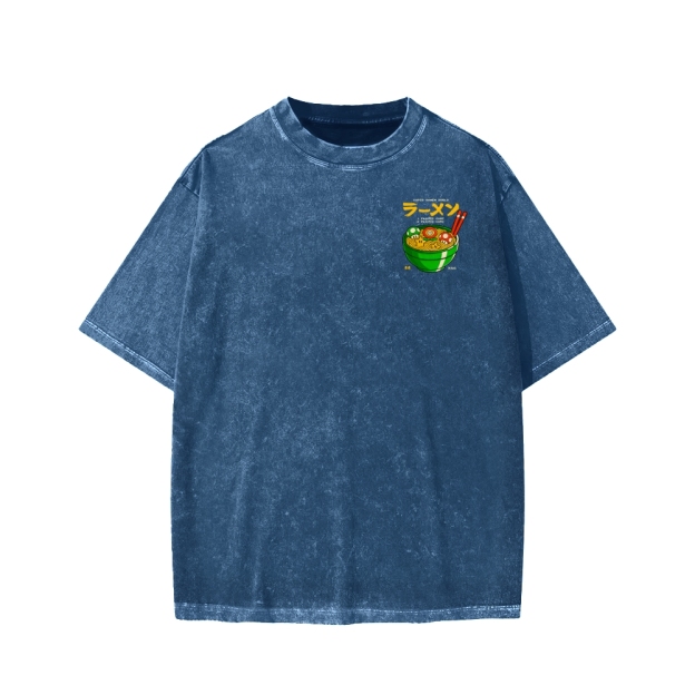 Unisex Super Ramen World Front And Back Printed Washed Tee