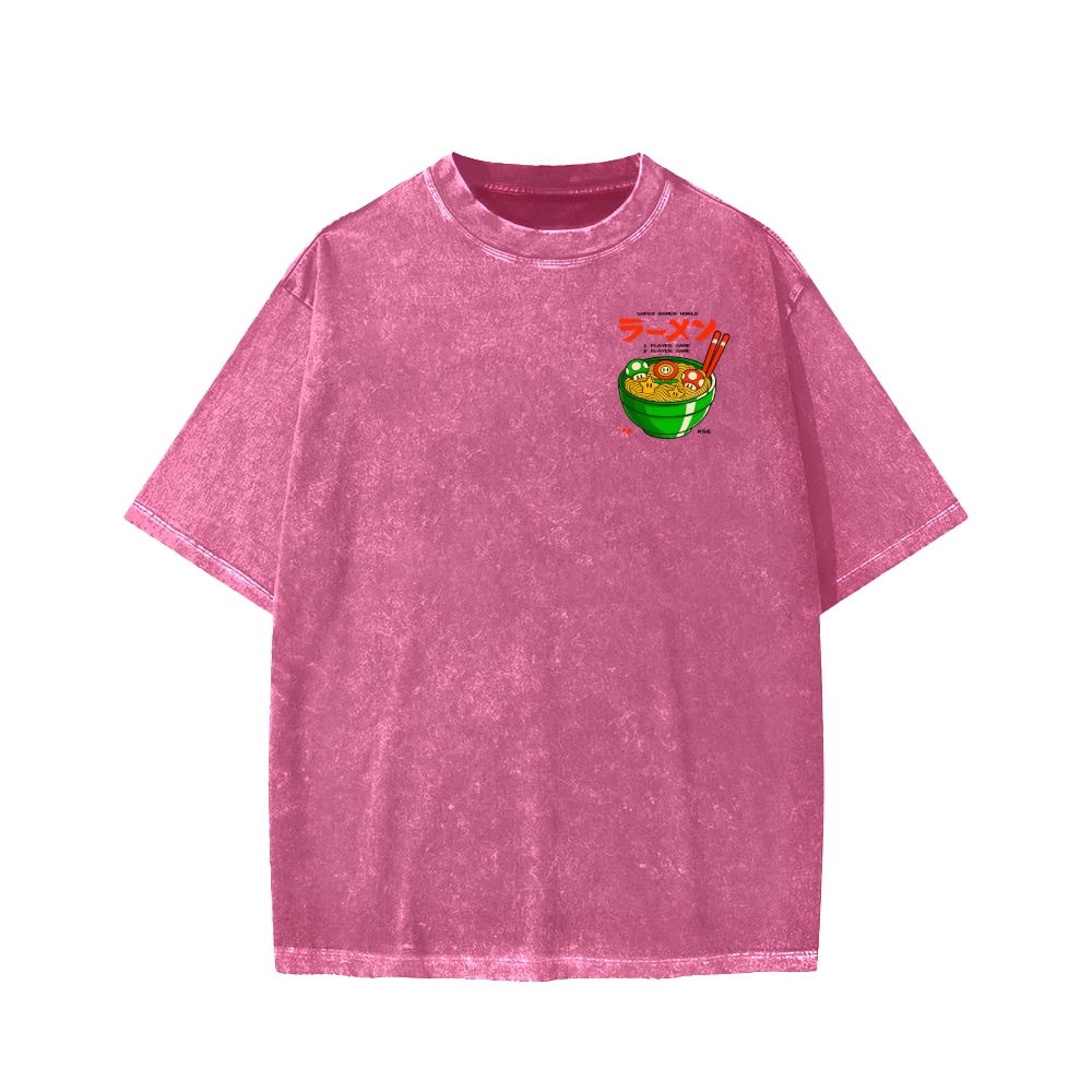 Unisex Super Ramen World Front And Back Printed Washed Tee
