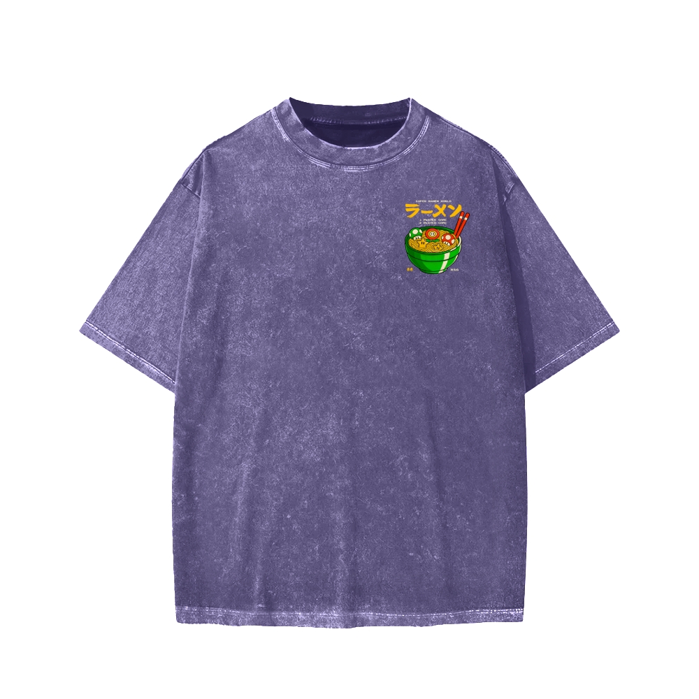 Unisex Super Ramen World Front And Back Printed Washed Tee