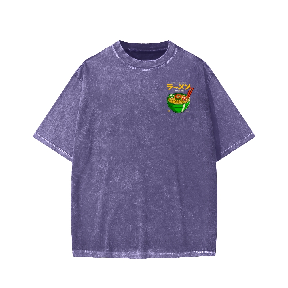 Unisex Super Ramen World Front And Back Printed Washed Tee
