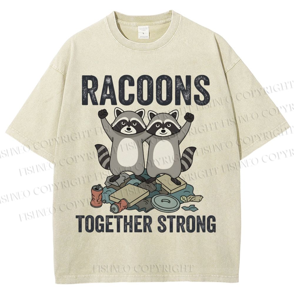 Unisex Raccoon Together Strong Printed Washed Tee
