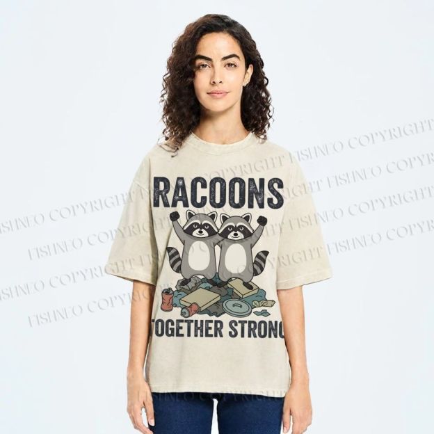 Unisex Raccoon Together Strong Printed Washed Tee