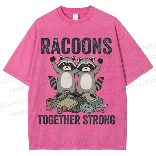 Unisex Raccoon Together Strong Printed Washed Tee